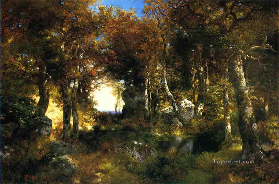 The Woodland Pool landscape Thomas Moran woods forest Oil Paintings